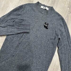 COMME DES GARCONS Sweater Women's XL Gray Play Black Patch Pullover Sweater